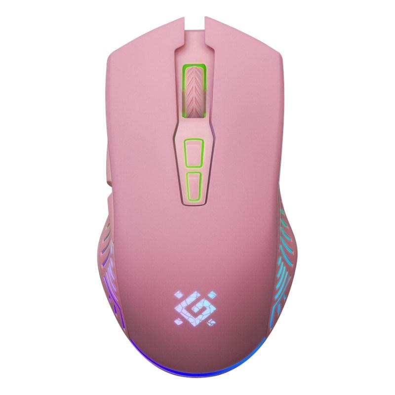 Mysz bezprzewodowa Defender PANDORA GM-502 optyczna 3200dpi rózowa RGB AKUMULATOR 7 przycisków Gaming bezklikowa silent