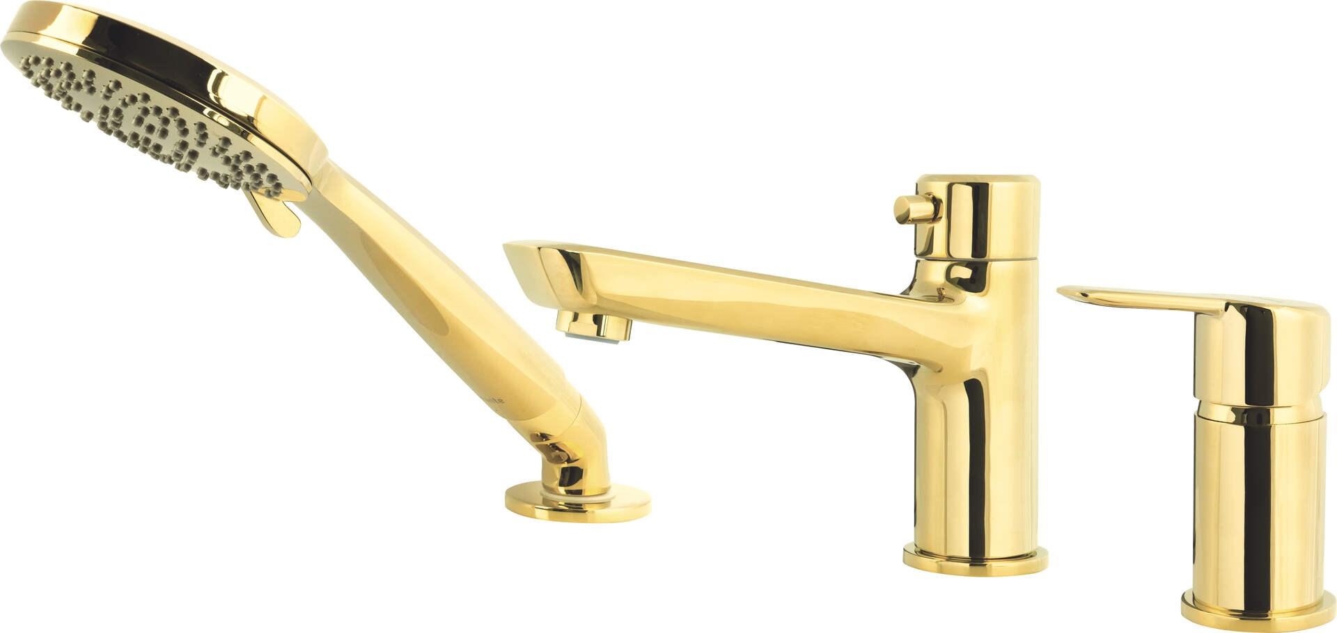 Badekarsarmatur 3-huls - deante, messing/guldlook