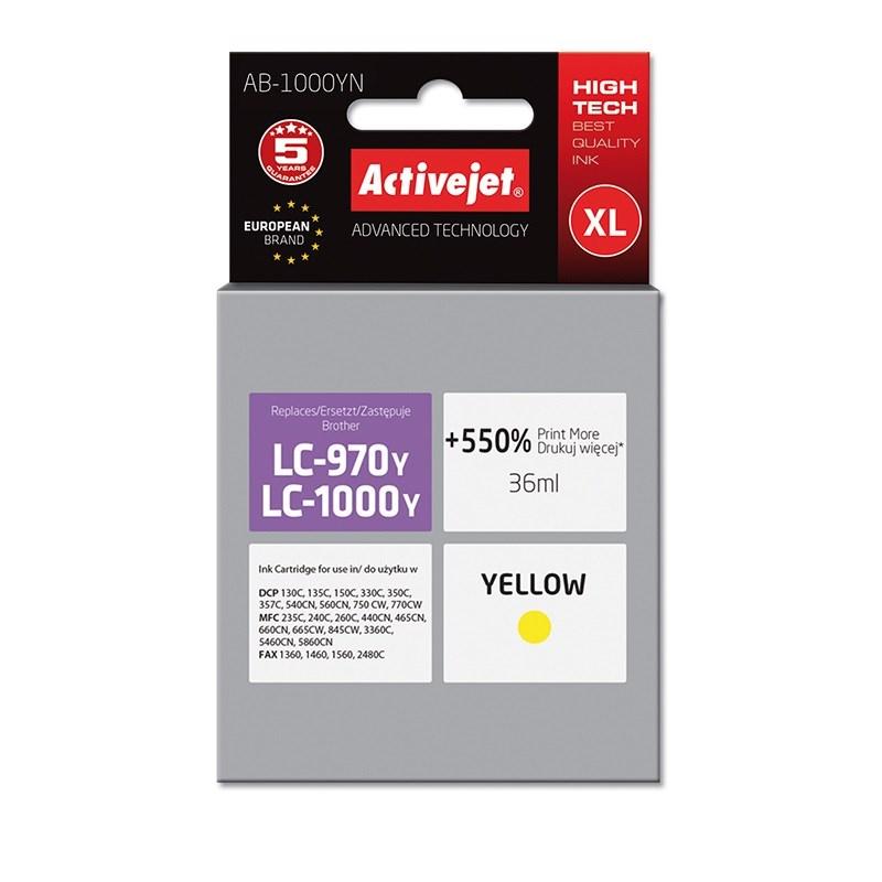 Blækpatron til Brother – Activejet AB-1000YN, gul, XL, 36 ml (kompatibel med LC1000Y/LC970Y) billede