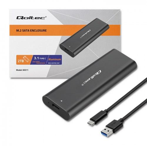 Ekstern M.2 SATA SSD-kabinet - Qoltec, USB-C, sort billede