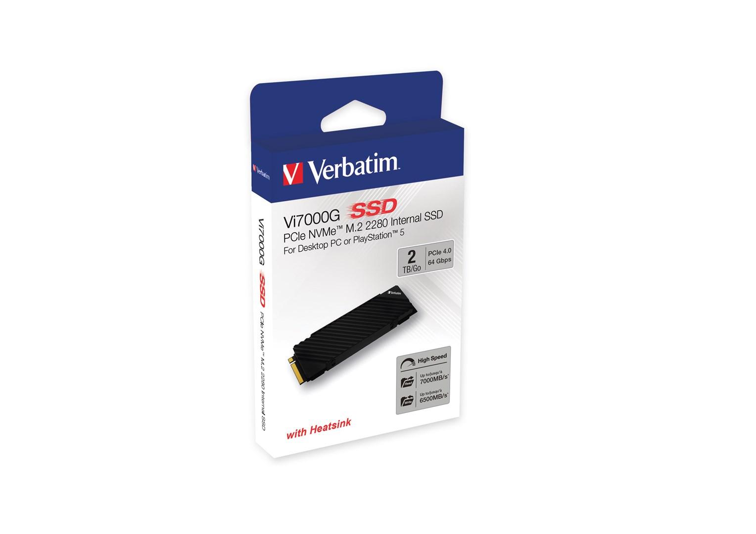 SSD M.2 NVMe 2 TB - Verbatim Vi7000G PCIe 4.0 med køleplade