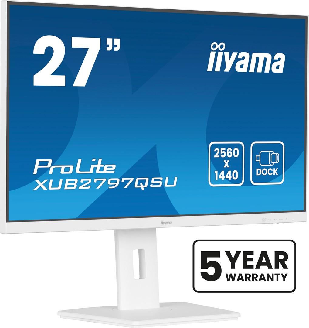 Skærm 27" iiyama ProLite QHD IPS, 100 Hz, hvid, USB-hub, højdejusterbar billede