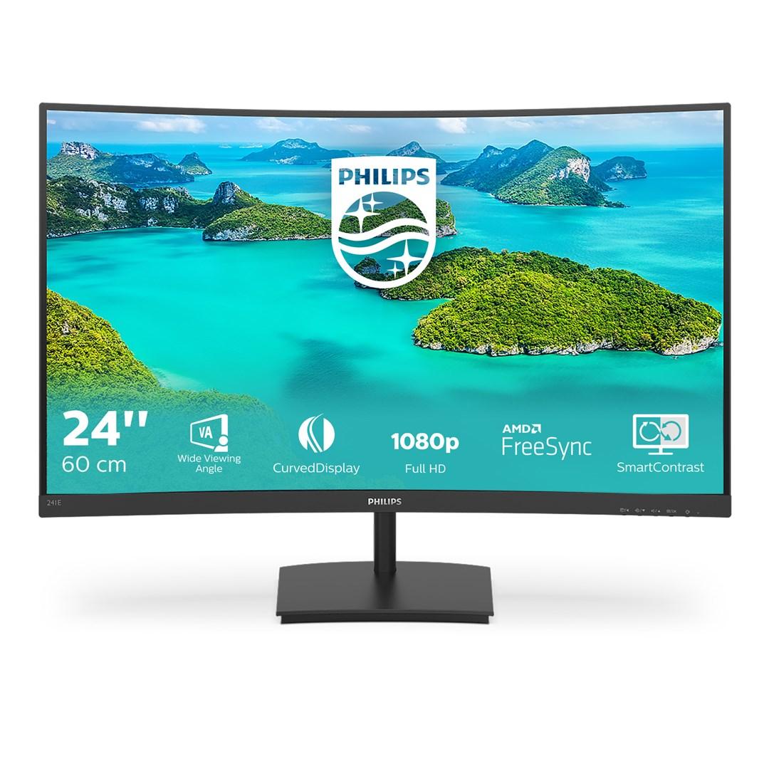 Skærm 24" Philips E Line buet Full HD VA - sort billede