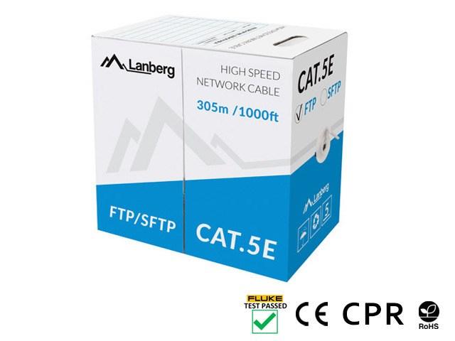 Lanberg CAT 5e Kabel med afskærmning med folie og kobberfletning (SFTP 305m Bulkkabel Grey RAL 7035