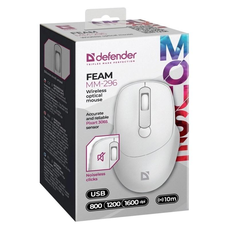 Mysz Defender Mysz bezprzewodowa Defender FEAM MM-296 optyczna bezklikowa silent 1600dpi biala