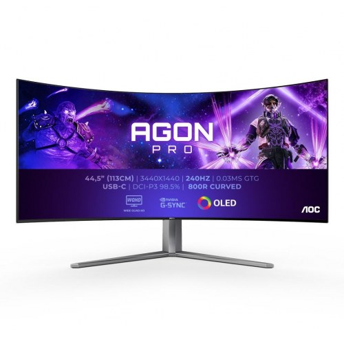 Gaming skærm AOC AGON PRO 45" OLED, 3440×1440, 240 Hz, buet 800R – sort