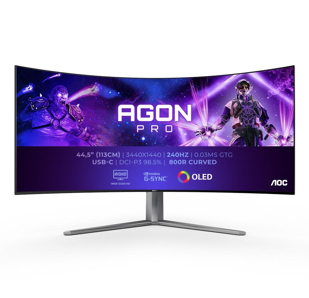 Gaming skærm AOC AGON PRO 45" OLED, 3440×1440, 240 Hz, buet 800R – sort