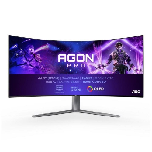 Gaming skærm AOC AGON PRO 45" OLED, 3440×1440, 240 Hz, buet 800R – sort