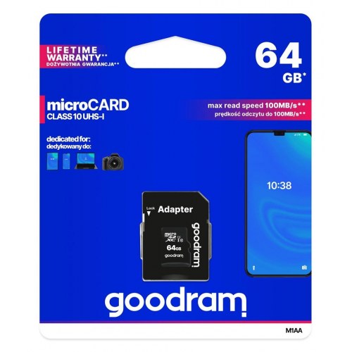 Hukommelseskort MicroSDXC 64 GB – Goodram Class 10 UHS-I (med SD-adapter)