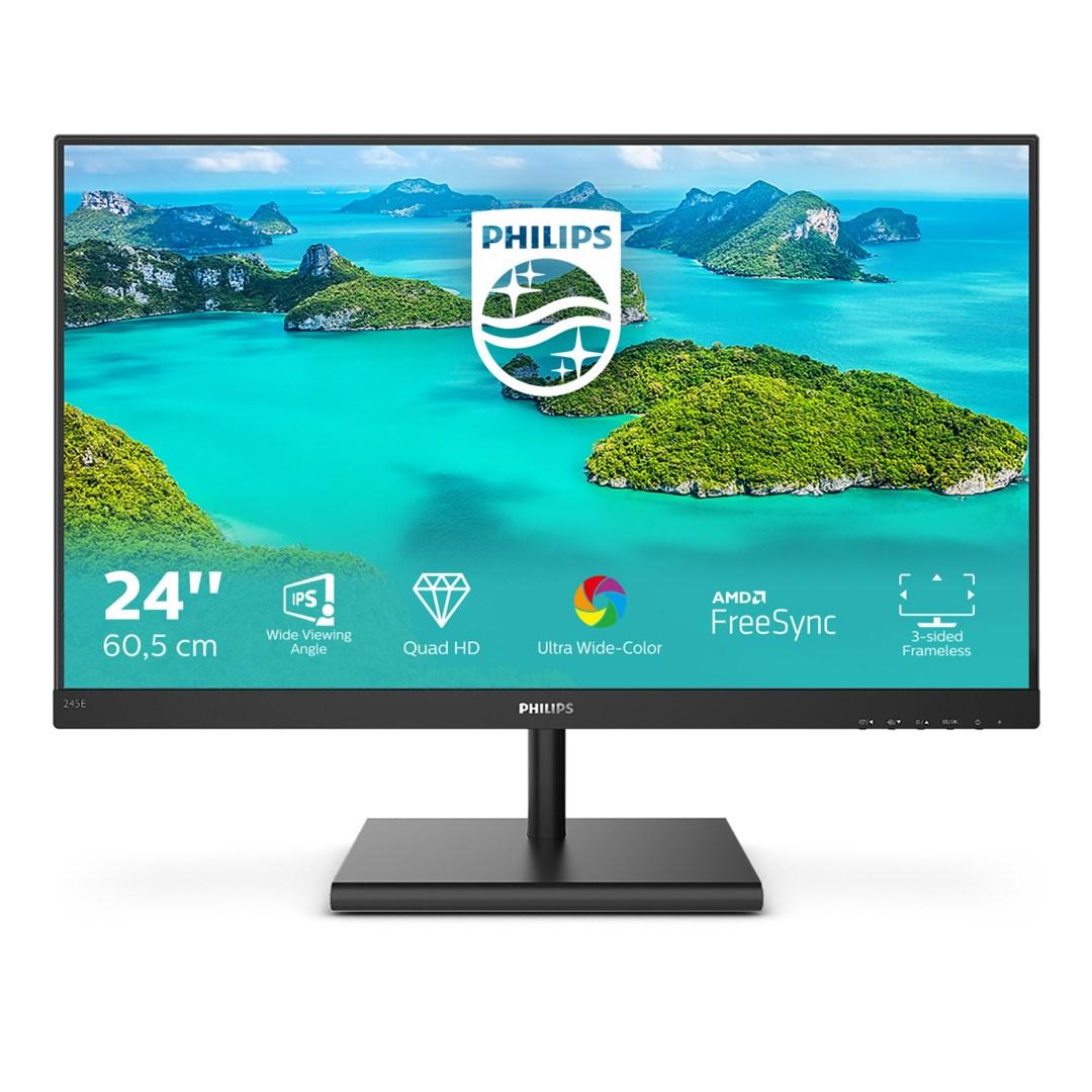 Skærm 24" Philips E Line 245E1S – 2K QHD IPS, 75 Hz, sort