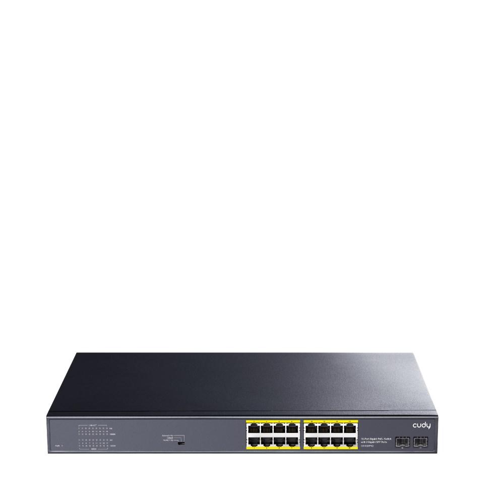 Gigabit PoE-switch CUDY GS1020PS2 – 16x RJ-45, 2x SFP, 200 W, sort
