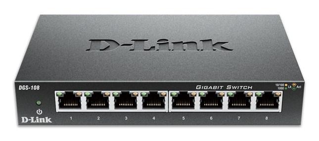 Netværksswitch D-Link DGS-108 – 8‑port Gigabit, sort