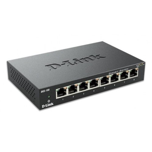 Netværksswitch D-Link DGS-108 – 8‑port Gigabit, sort
