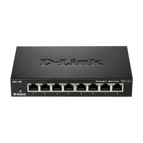 Netværksswitch D-Link DGS-108 – 8‑port Gigabit, sort