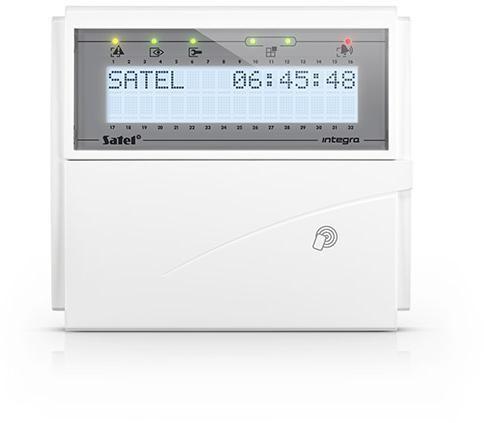 Alarm betjeningspanel med LCD – SATEL med hvid baggrundsbelysning og 125 kHz prox-læser INT-KLCDR-W