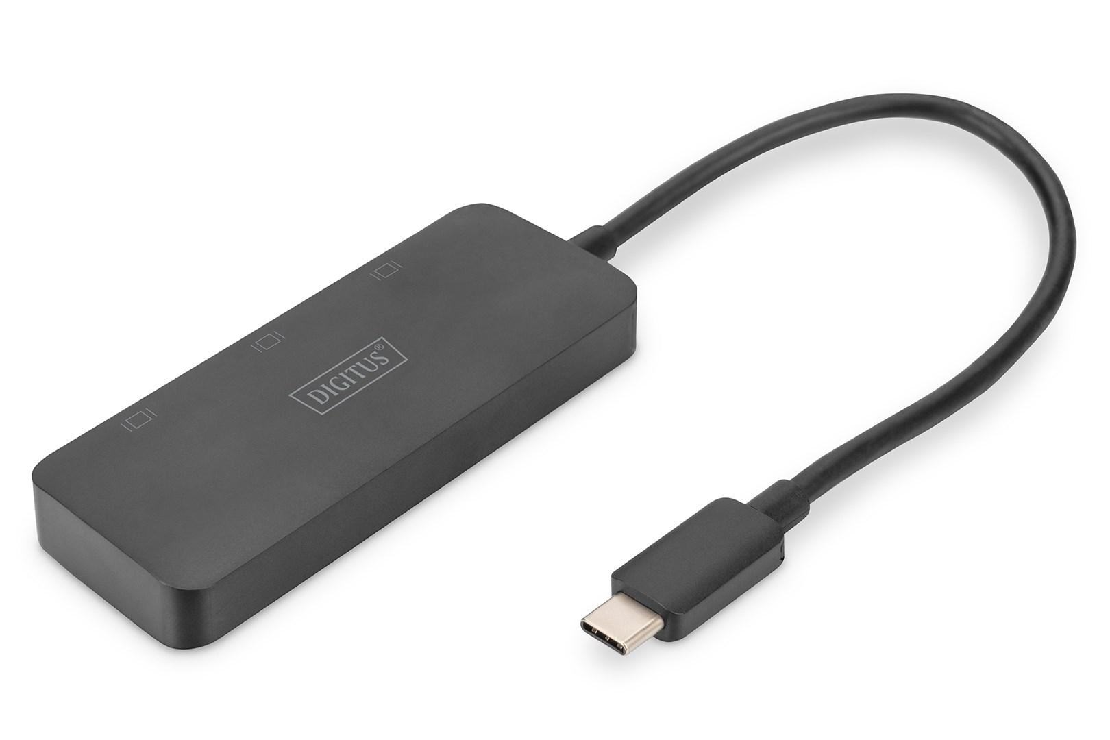 USB-C til 3x DisplayPort video-hub – DIGITUS 3-port MST billede