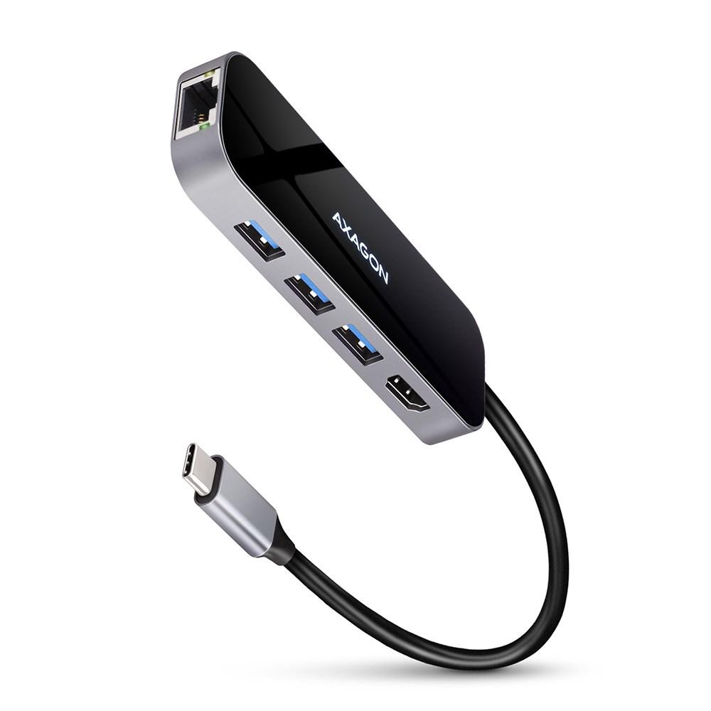 USB-C dockingstation AXAGON HMC-6GL - HDMI, Gigabit LAN, 3x USB-A, PD - sort/grå billede
