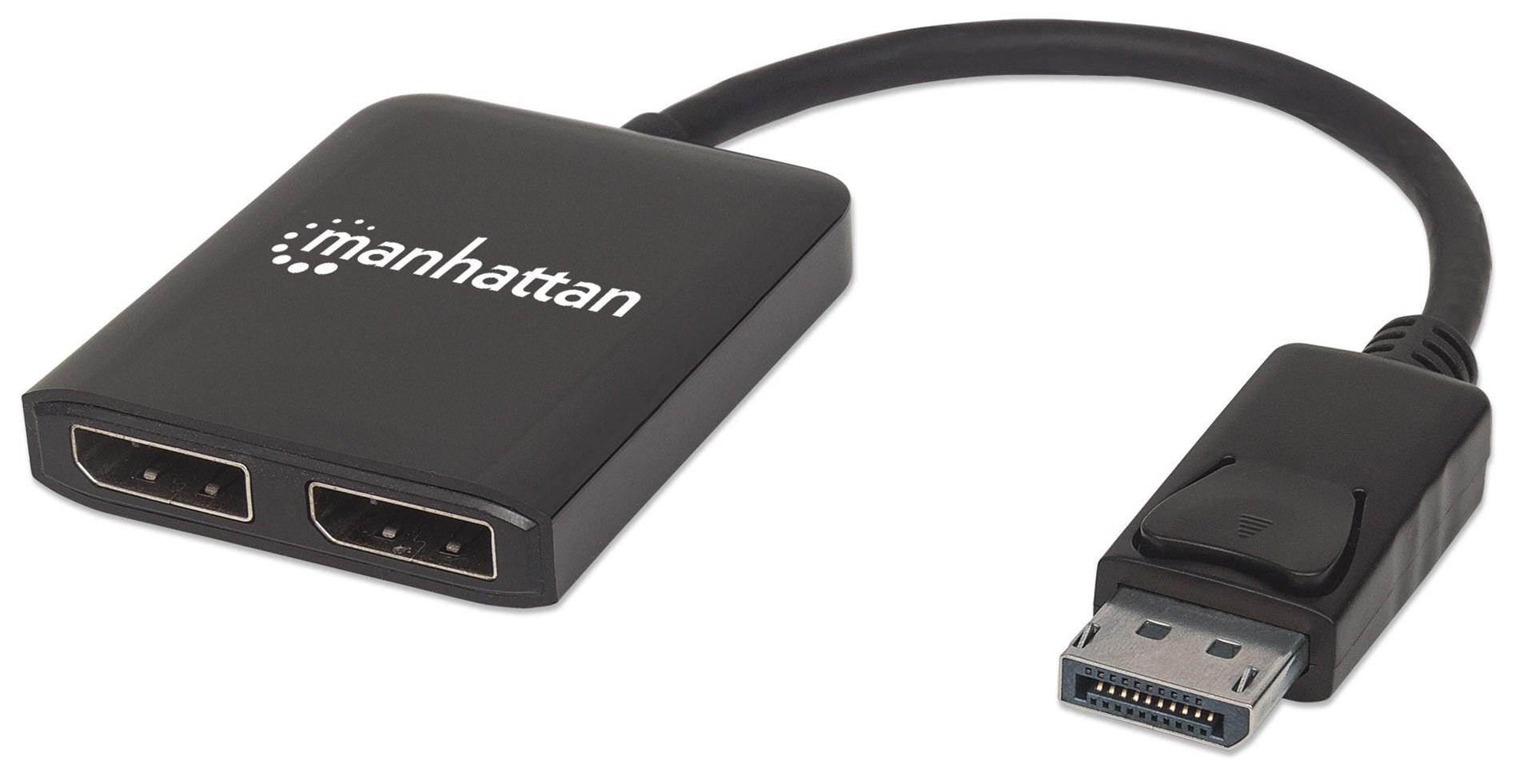 DisplayPort splitter 1 til 2 med MST - Manhattan, 4K@30Hz, USB-strøm, sort billede