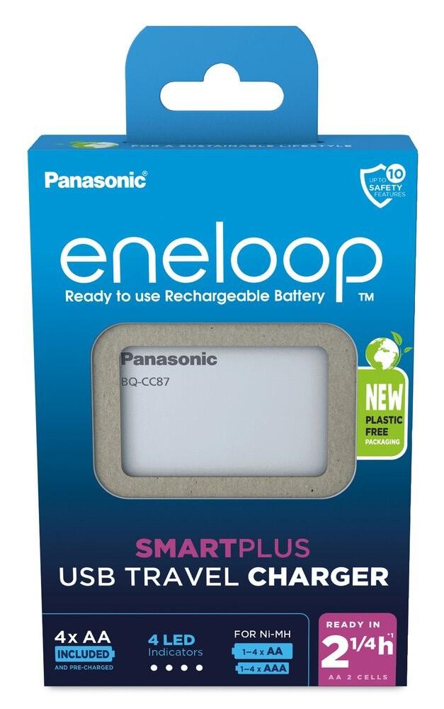 Batterioplader USB Panasonic Eneloop Smartplus BQ-CC87 + 4x AA 2.000 mAh billede