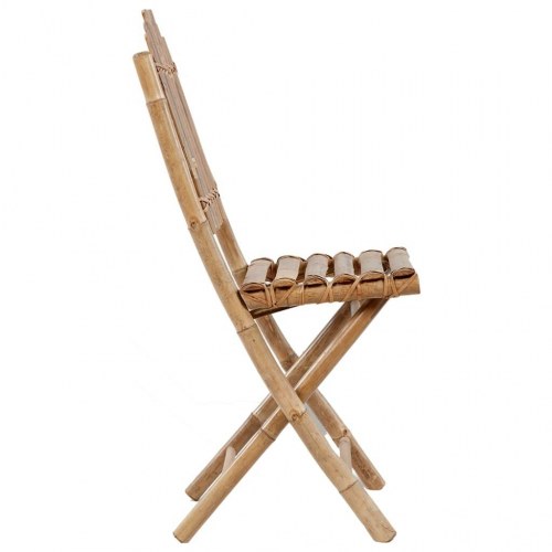 Udendørs spisebordssæt i bambus - 5 dele, foldbart med grå hynder
