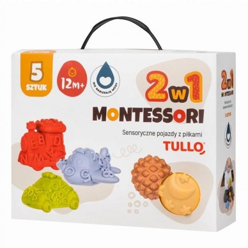 Sanselegetøj til baby – Tullo Montessori køretøjer med bolde, 5 dele