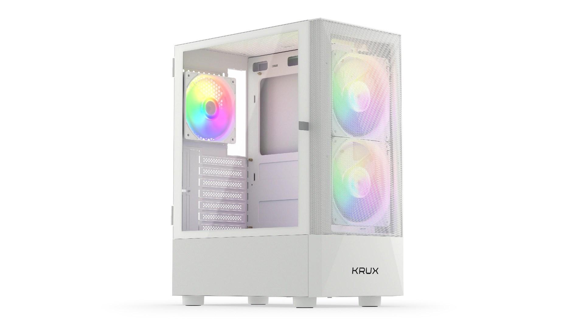 PC kabinet KRUX VAKO - hvid, ATX, hærdet glas, RGB