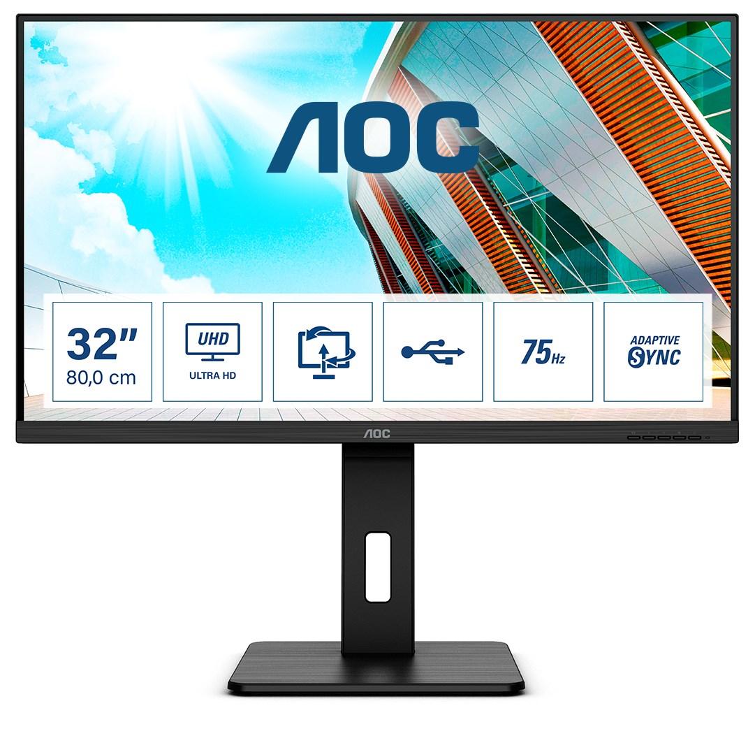 Skærm 32" AOC U32P2 4K Ultra HD LED (VA) - sort billede