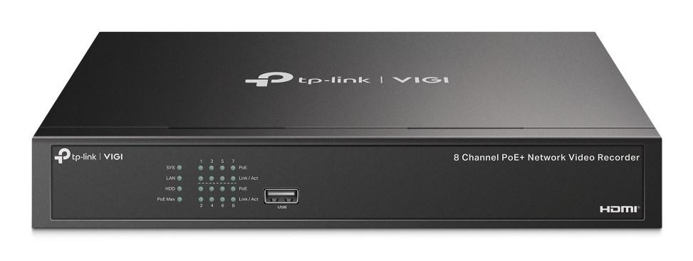 TP-Link VIGI NVR1008H-8P, 8 kanaler, 3840 x 2160 pixel, 8 kanaler, 720p, 1080p, 1920 x 1080, 1680 x 1050, 1440 x 900, 1280 x 1024, 102 4x 768, 1280 x 720, H.264, H.264+, H.265, H.265+