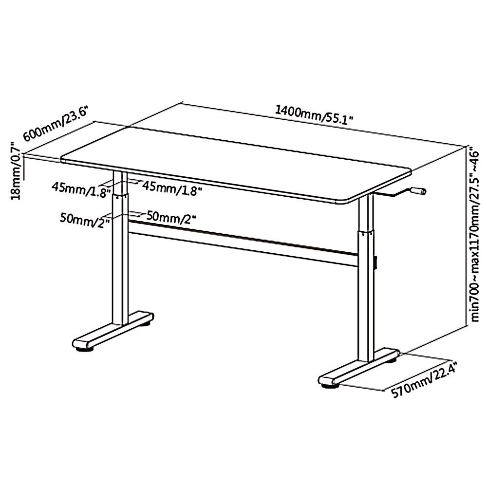 Ergo Office manuelt hæve-/sænkebord, maks. 40 kg, maks. højde 117 cm, med hæve-/sænkebord, ER-401 W