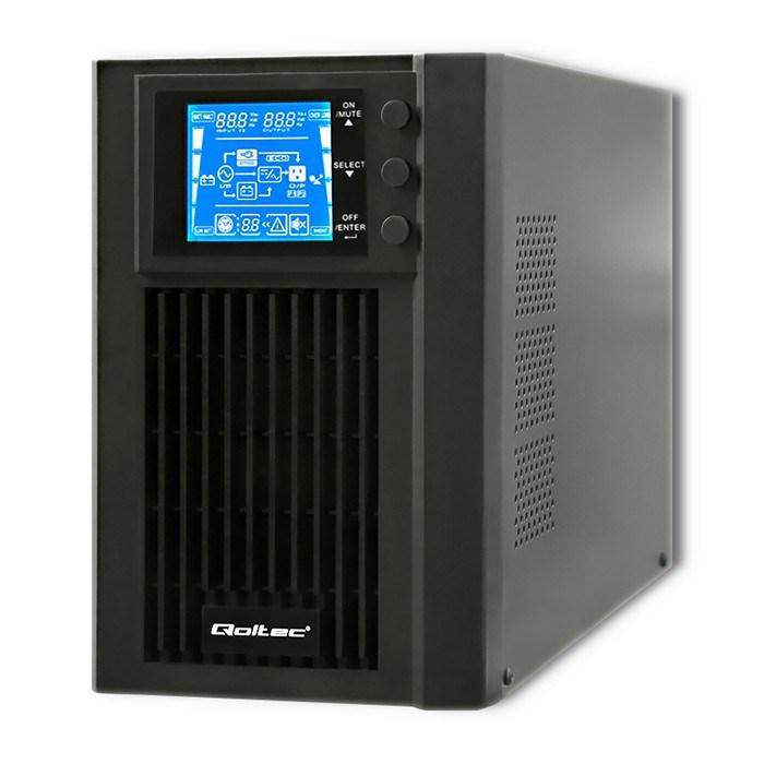 UPS on-line – Qoltec 1 kVA / 800 W, ren sinus, LCD billede