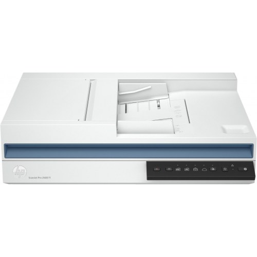Scanner HP ScanJet Pro 2600 f1 — flatbed og ADF, A4, 600 dpi, hvid