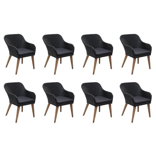 Udendørs spisebordssæt 9 dele med hynder polyrattan sort