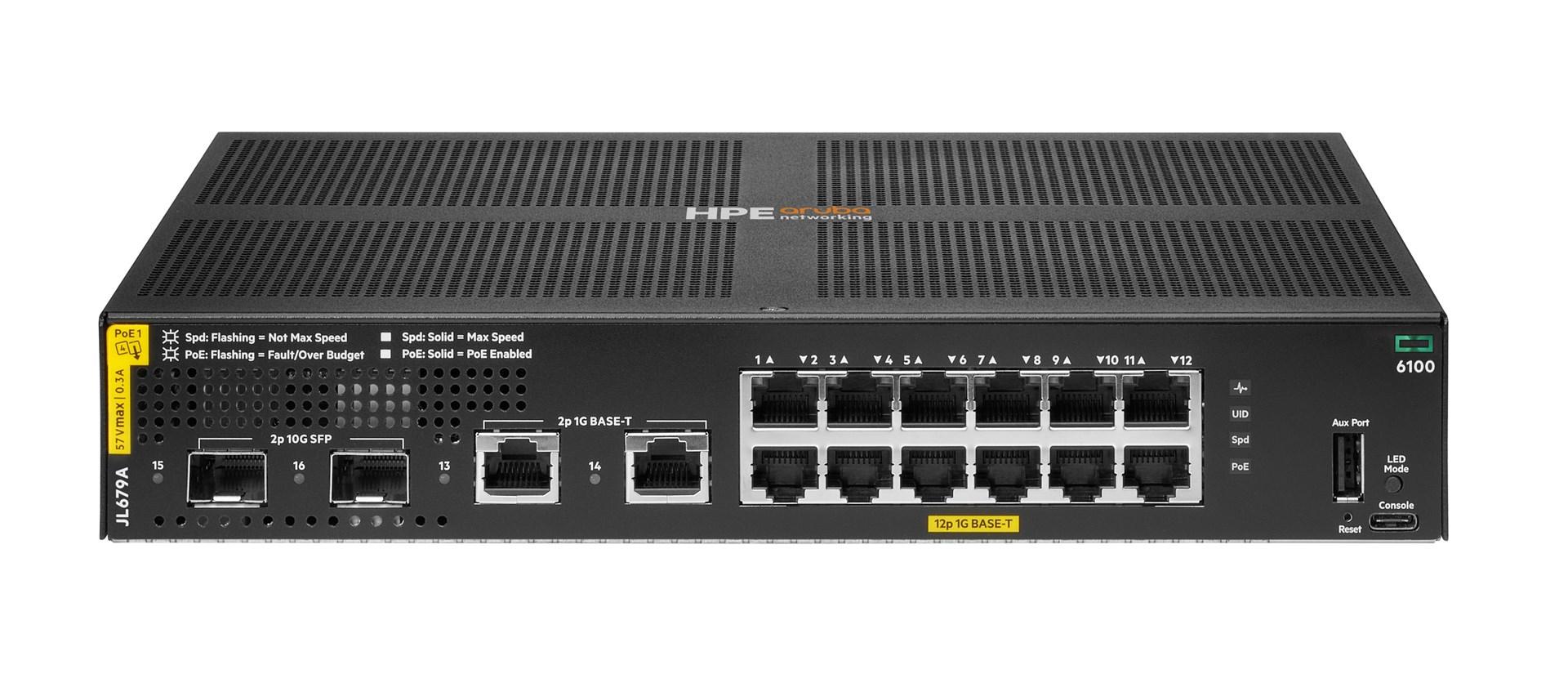 Netværksswitch HPE Aruba CX 6100 12G Class4 PoE 2G/2SFP+ 139 W