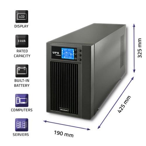 UPS online 3 kVA – Qoltec Pure Sine Wave med LCD og USB billede