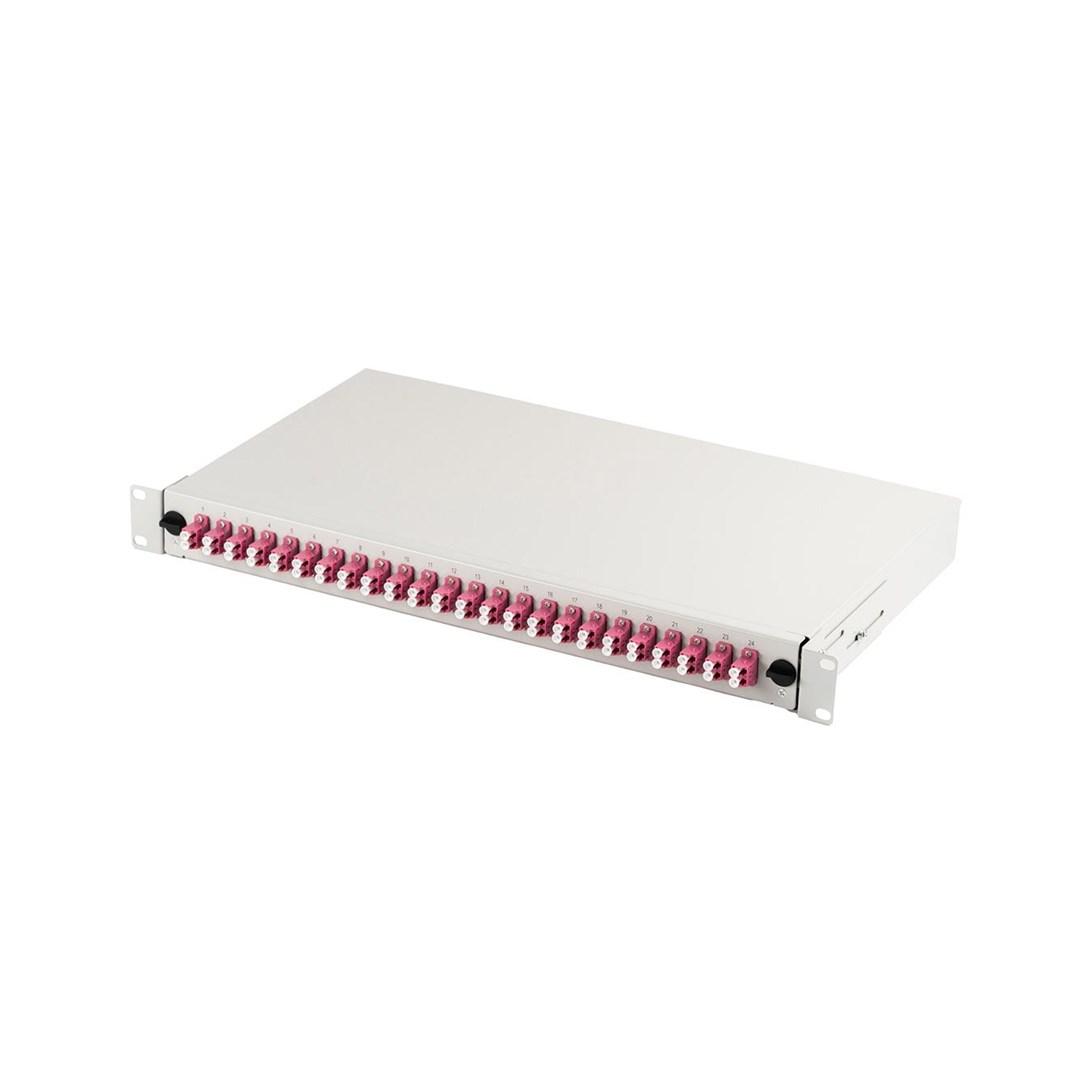 Patchpanel fiber 19" 1U DIGITUS - 24× LC duplex, OM4, udtrækkeligt, grå billede