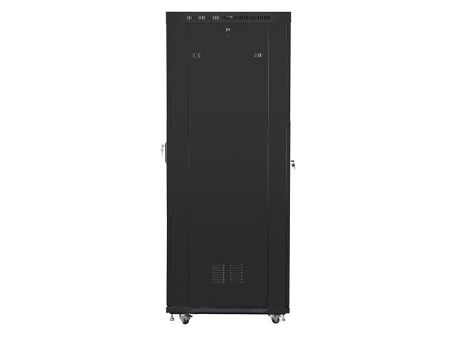 Lanberg FF01 series - Rack kabinet - 800 x 1000, fladpakke, med glasdør, LCD - med LCD skærm, termostat, 6 køleblæsere - fritstående - sort, RAL 9004 - 27U - 19