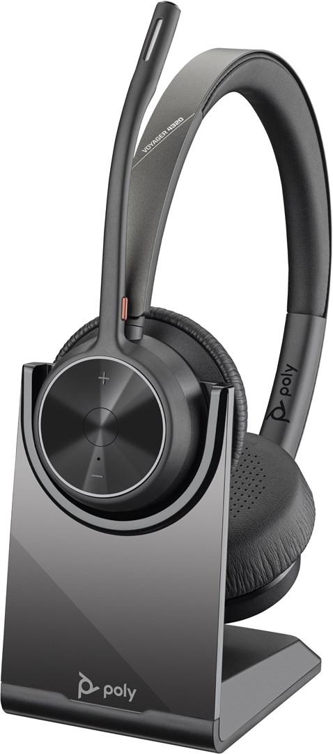 Trådløst headset POLY Voyager 4320 USB‑C med BT700 dongle og ladestand billede