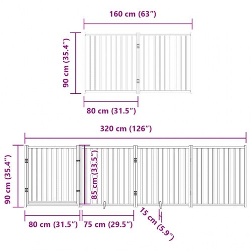 Hundelåge med dør 8 paneler 640 cm foldbar i brun poppeltræ