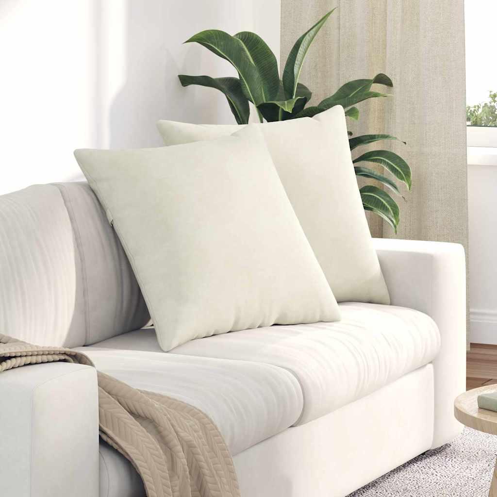 Sofapuder 2 Dele 60 X 40 Cm Velourstof - Creme / 80 x 80 cm