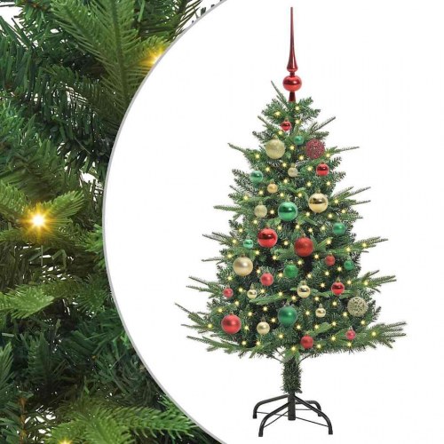 Kunstigt forlystet juletræ med kuglesæt Grøn 120 cm PVC og PE