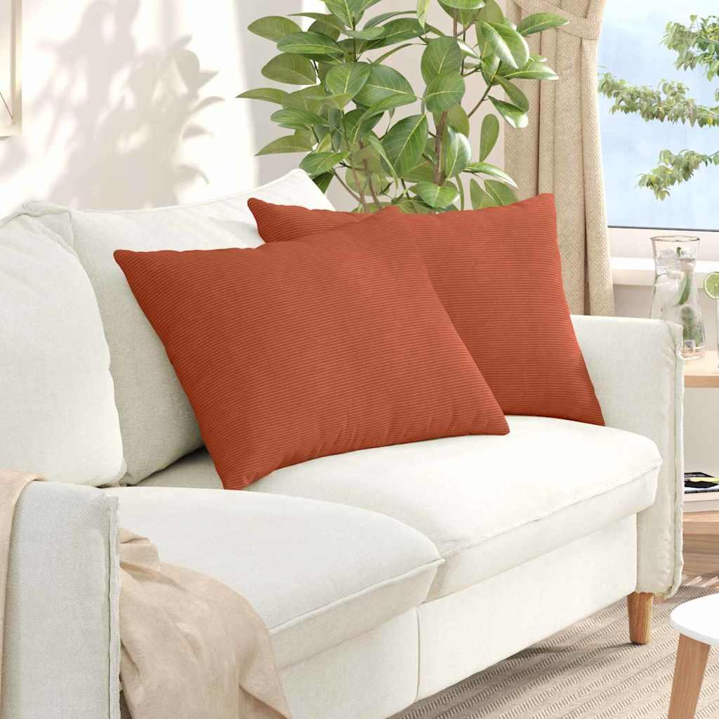 Sofapuder 2 stk - rødorange velour, 70 × 50 cm, aftagelige betræk