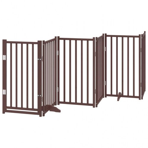 Hundelåge med dør - 6 paneler, 300 cm, foldbar, massivt gran, brun eg