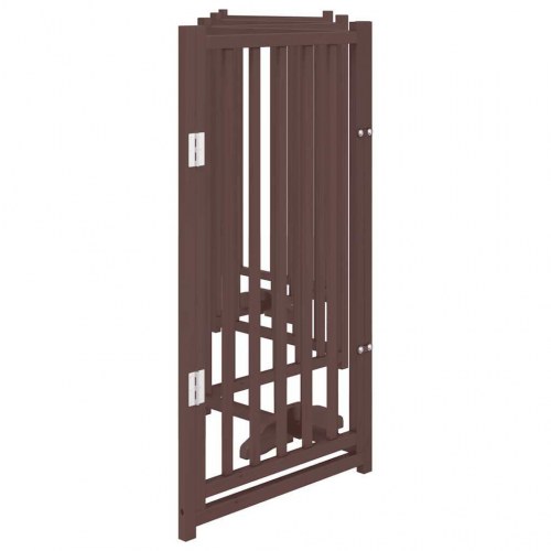 Hundelåge med dør - 6 paneler, 300 cm, foldbar, massivt gran, brun eg