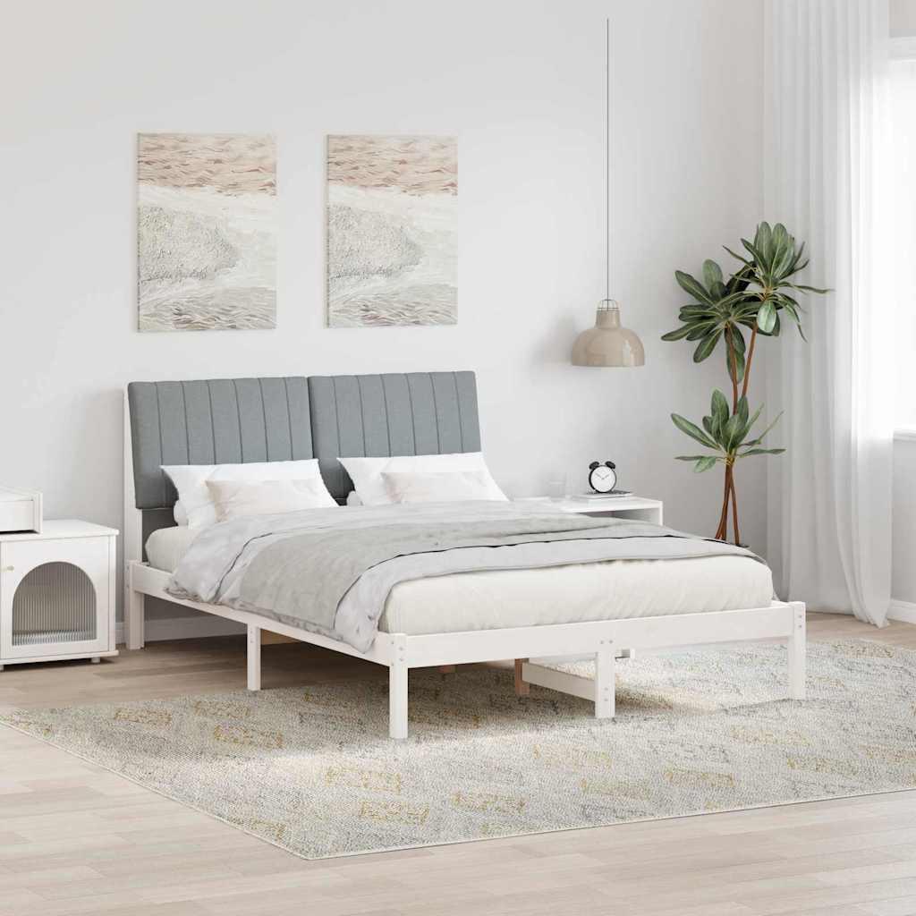 Sengestel med polstret hovedgærde - hvid fyrretræ 135 x 190 cm