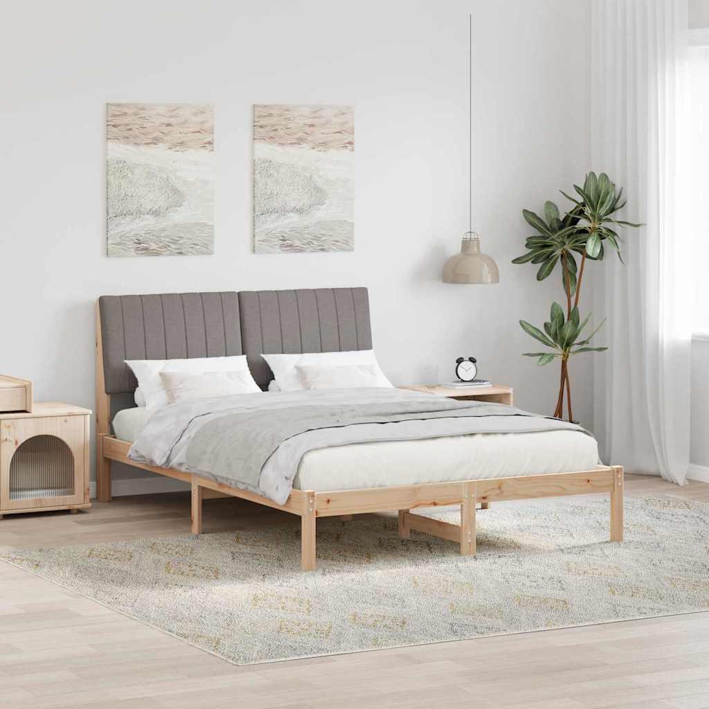 Sengestel med polstret hovedgærde - brun fyrretræ, 135 x 190 cm