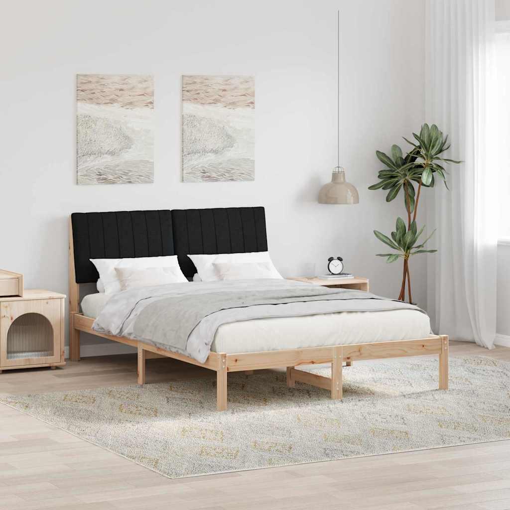 Sengestel med polstret hovedgærde - massiv fyr, brun, 135 × 190 cm