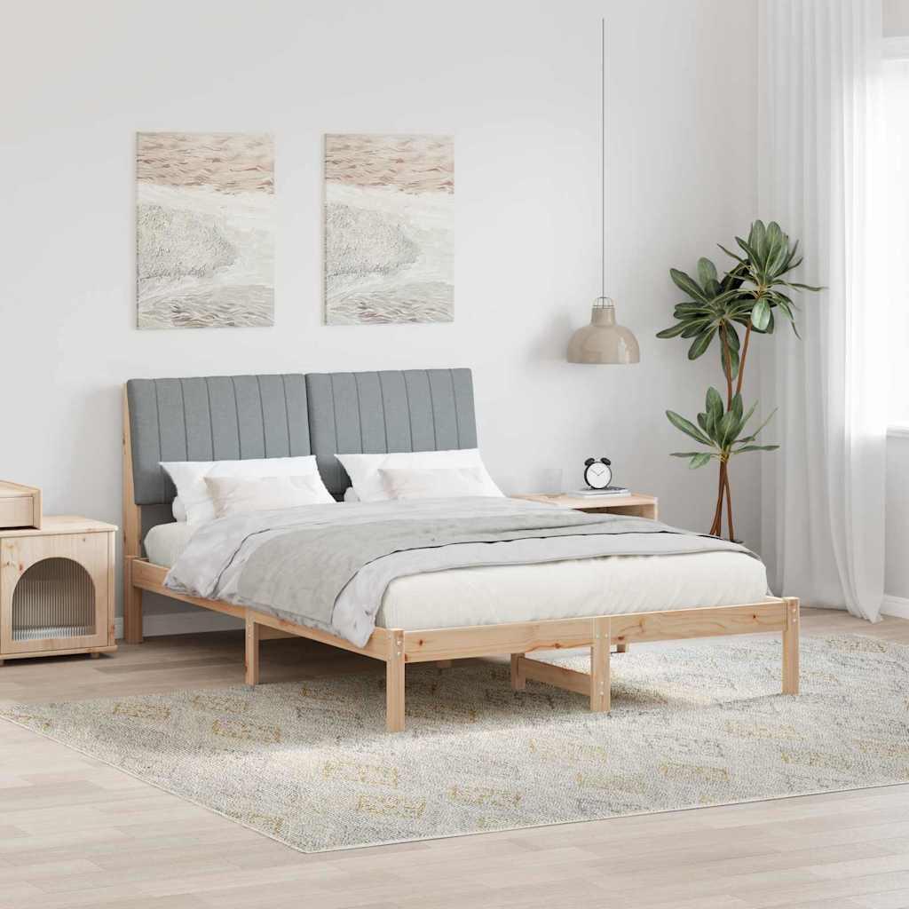 Sengestel med polstret hovedgærde - brun fyr, 135 x 190 cm