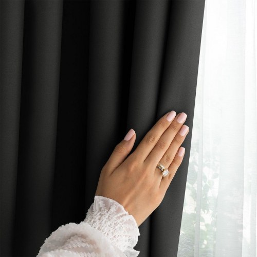 Mørklægningsgardin med bindebånd CARLI – sort, 140×250 cm