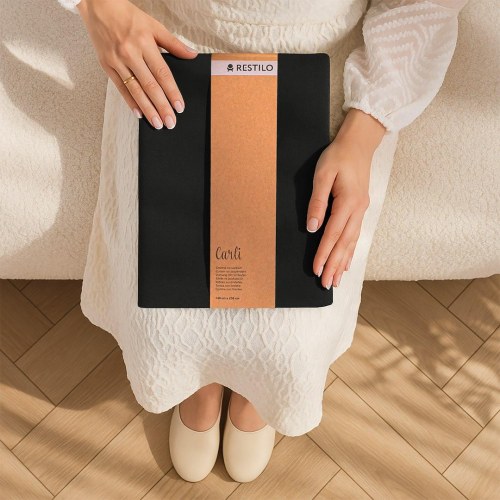 Mørklægningsgardin med bindebånd CARLI – sort, 140×250 cm