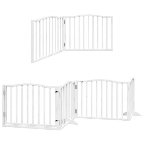 Hundelåge med dør 8 paneler 640 cm foldbar poppeltræ - hvid